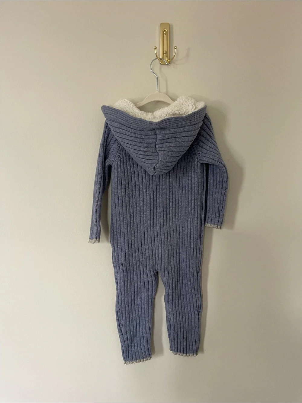OshKosh B'gosh Blue Hooded Knit One-Piece with Sherpa Lining